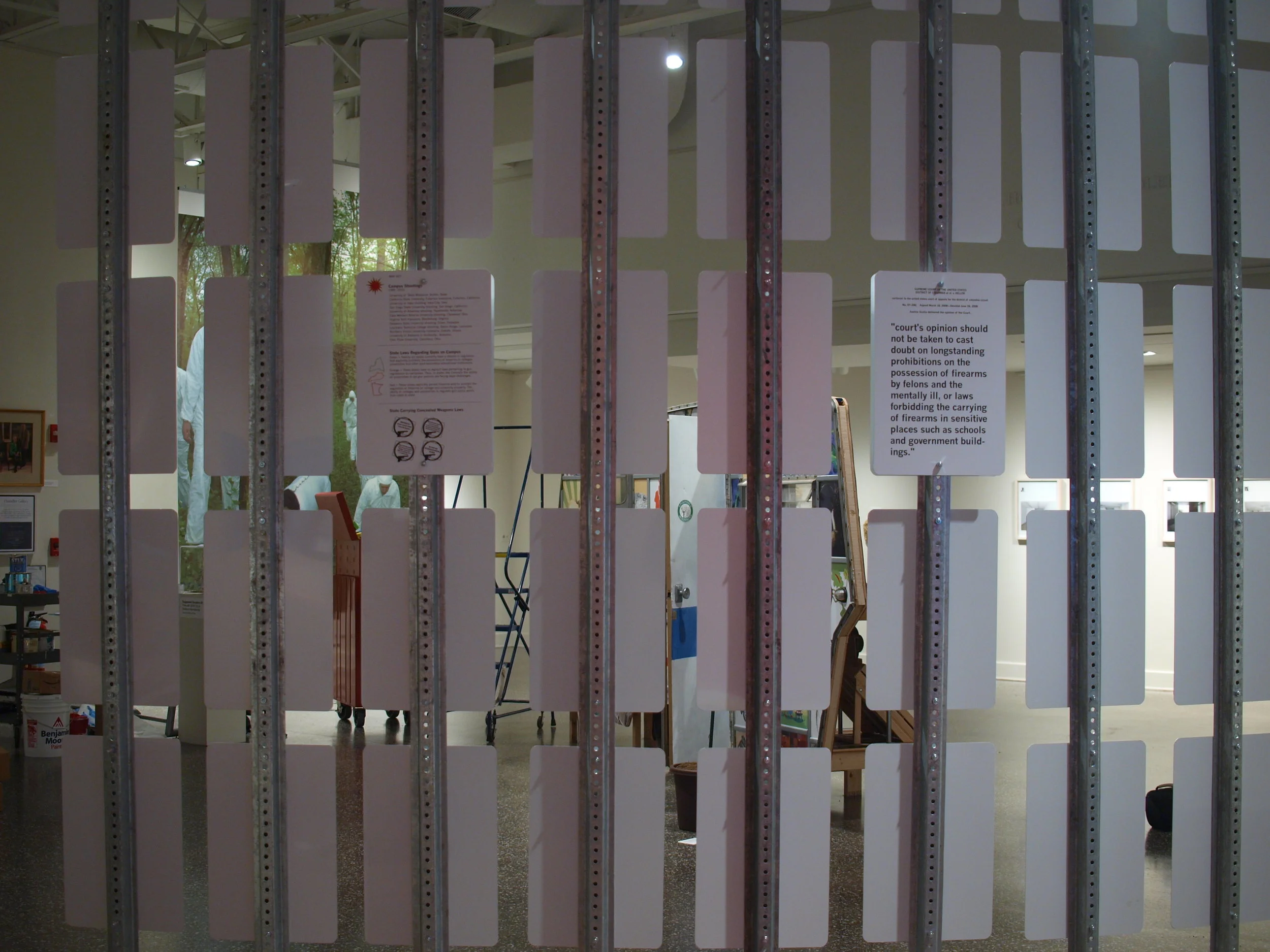  This is an installation of 50 signs (one for each state) that conveys the complex rules and regulations that pertain to concealed weapons across the nation.&nbsp; These signs will reflect the density of meta-data the surrounds the act of purchasing,