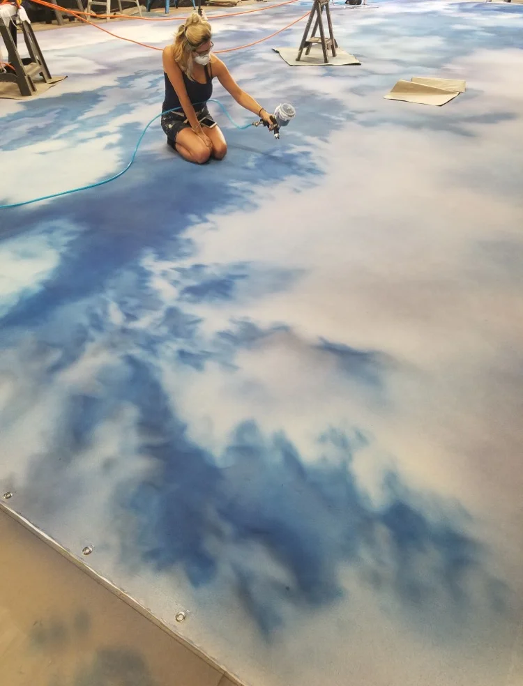 HVLP drop for "Miss You Like Hell" at La Jolla Playhouse. Asst lead, Infinite Scenic.