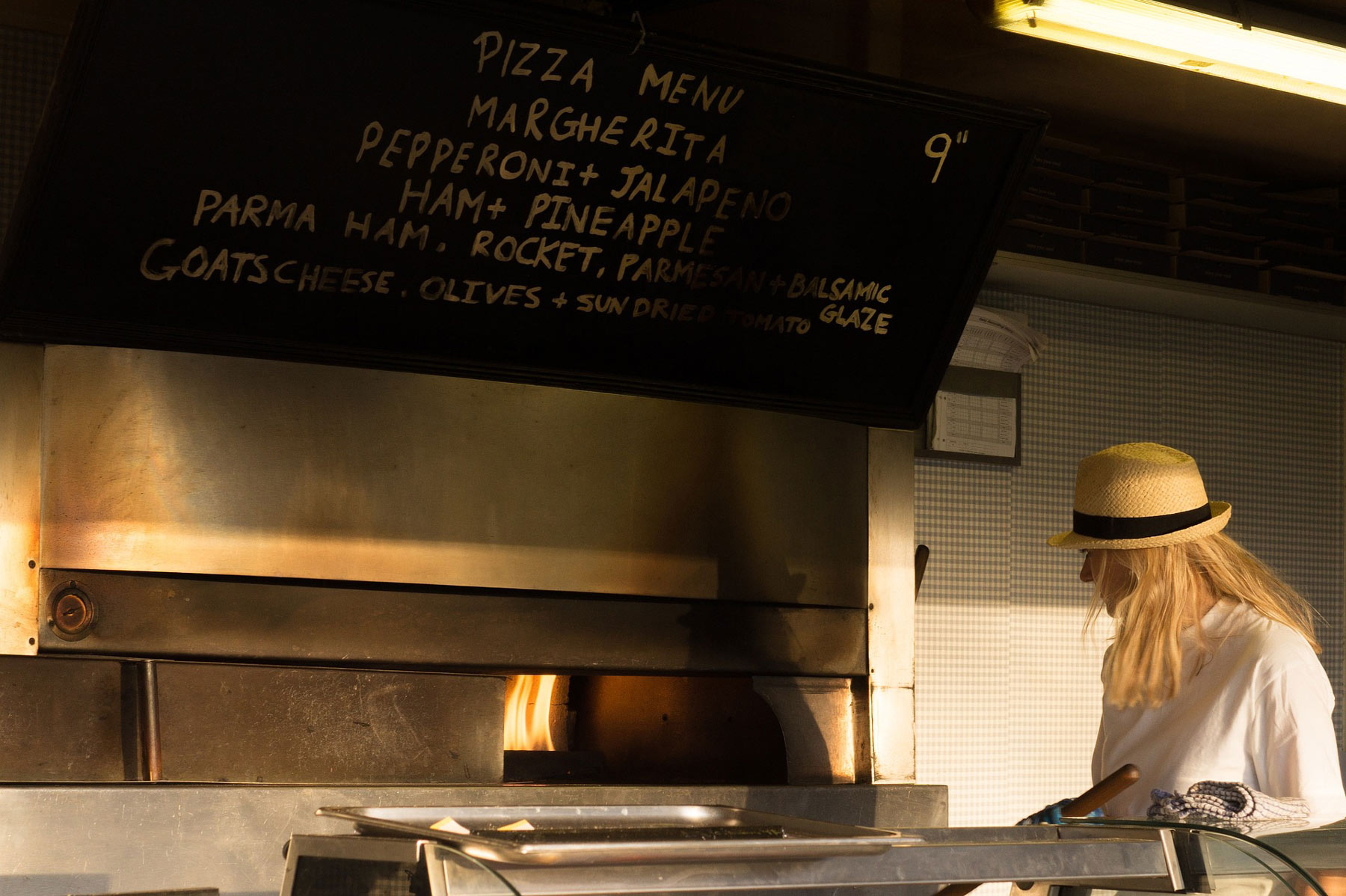 Pizza oven and menu