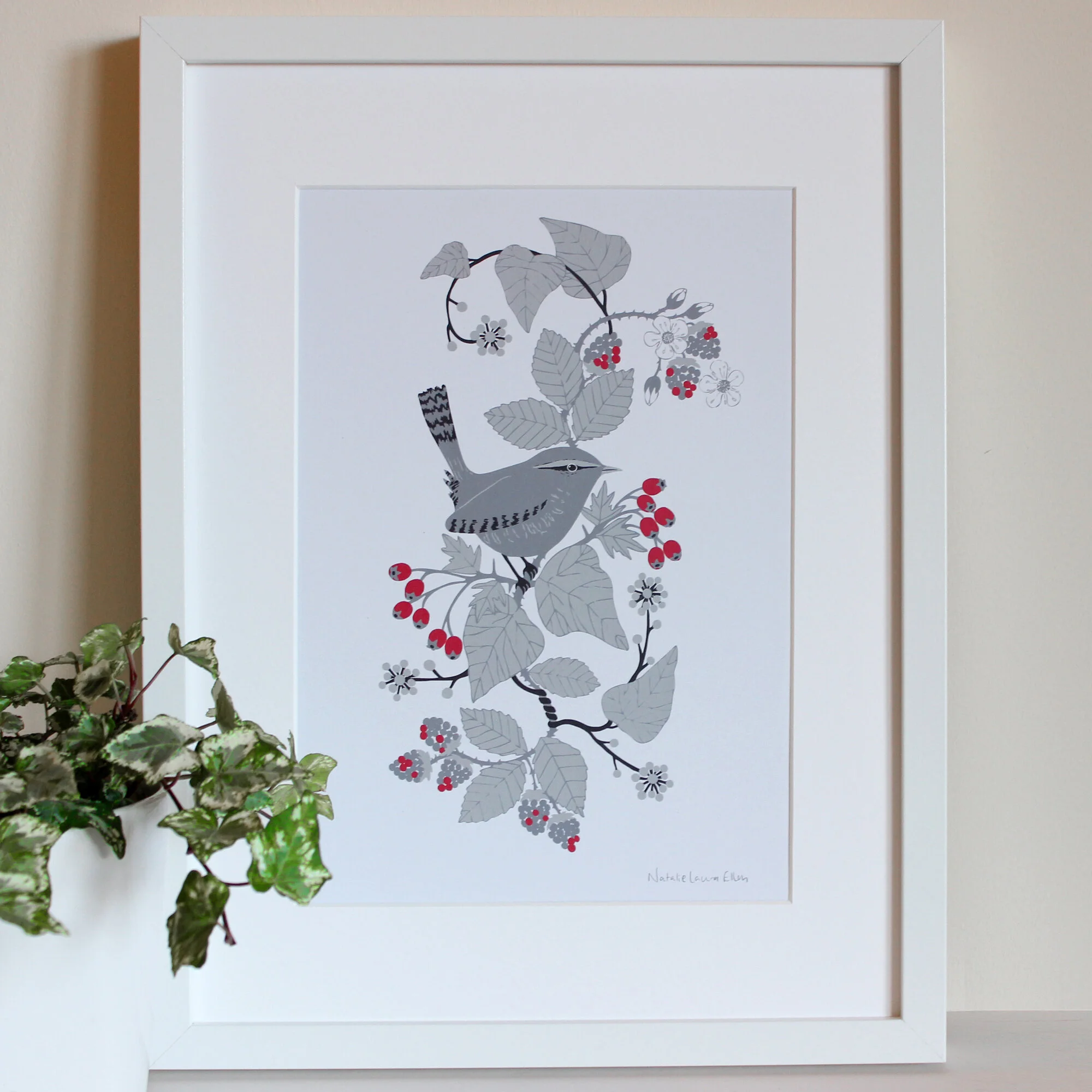 SALE - Wren and Hedgerow wall art