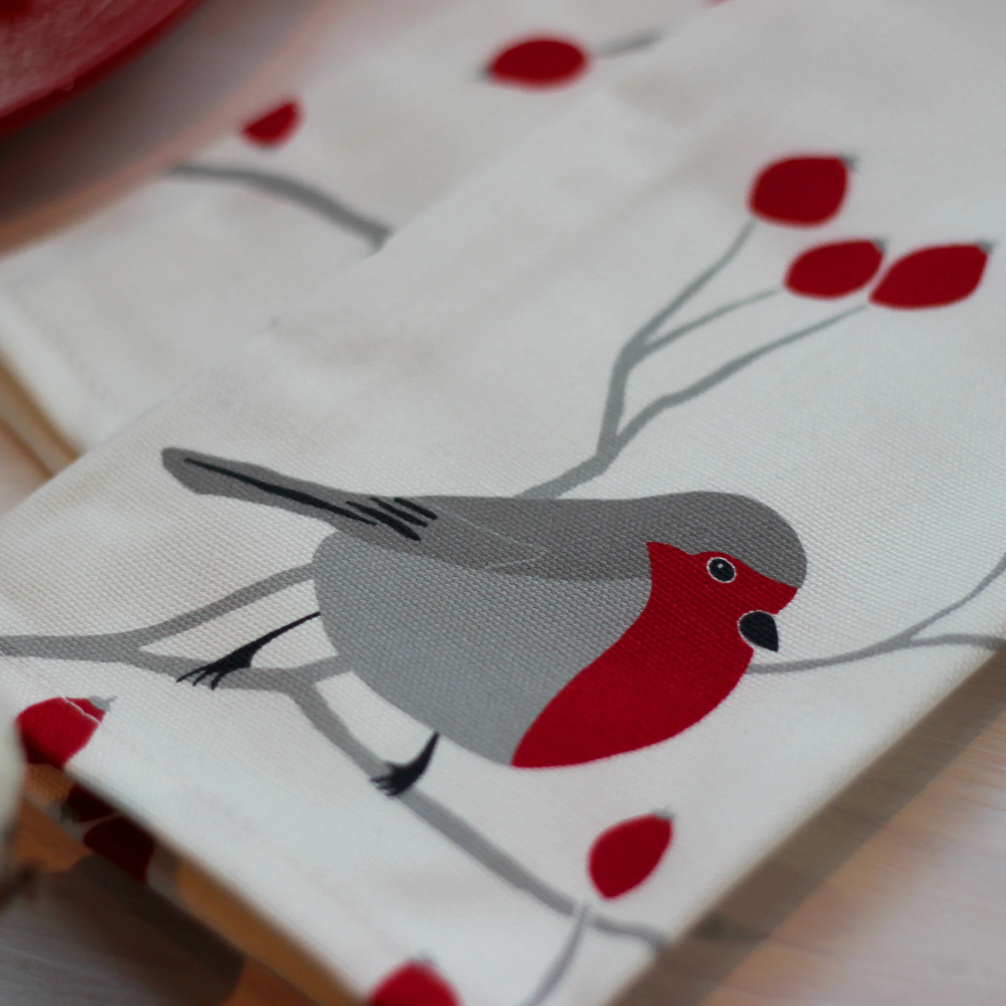 SALE - Robin and Rosehip tea towel