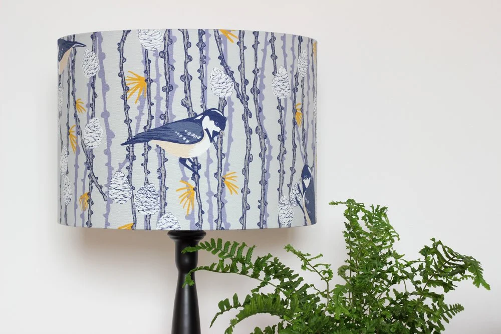Coaltit and Pinecone lampshade