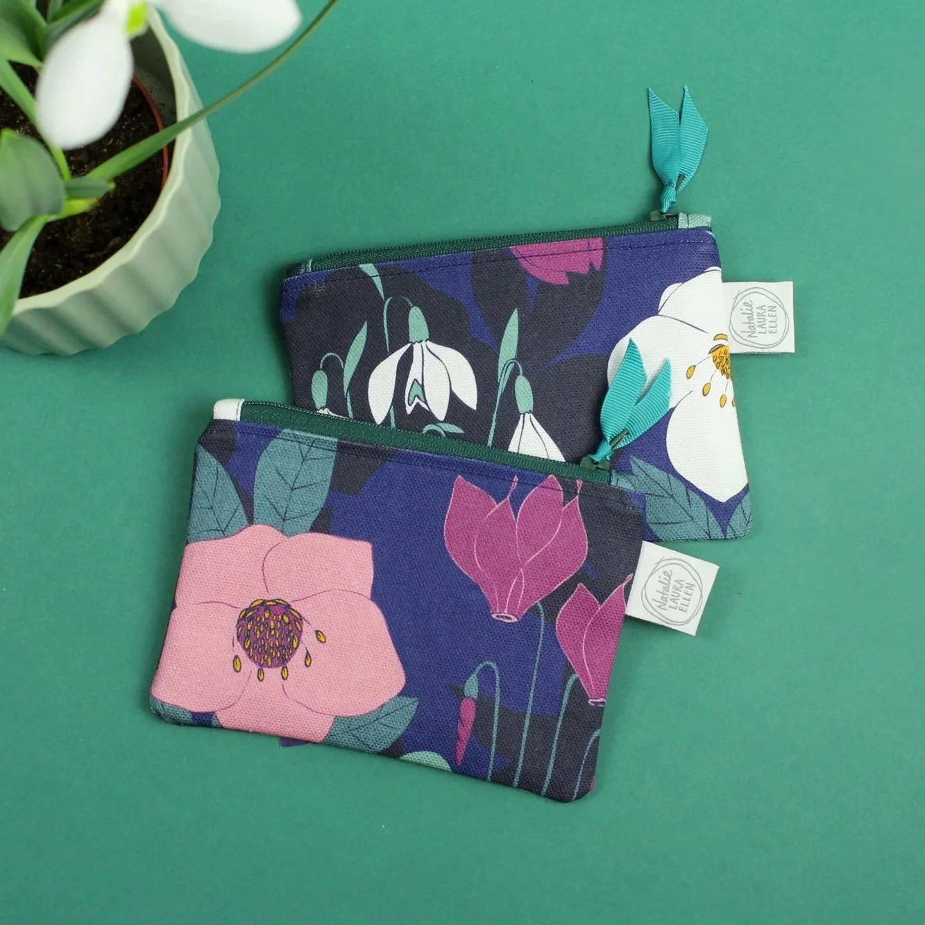 Hellebore and snowdrop purse