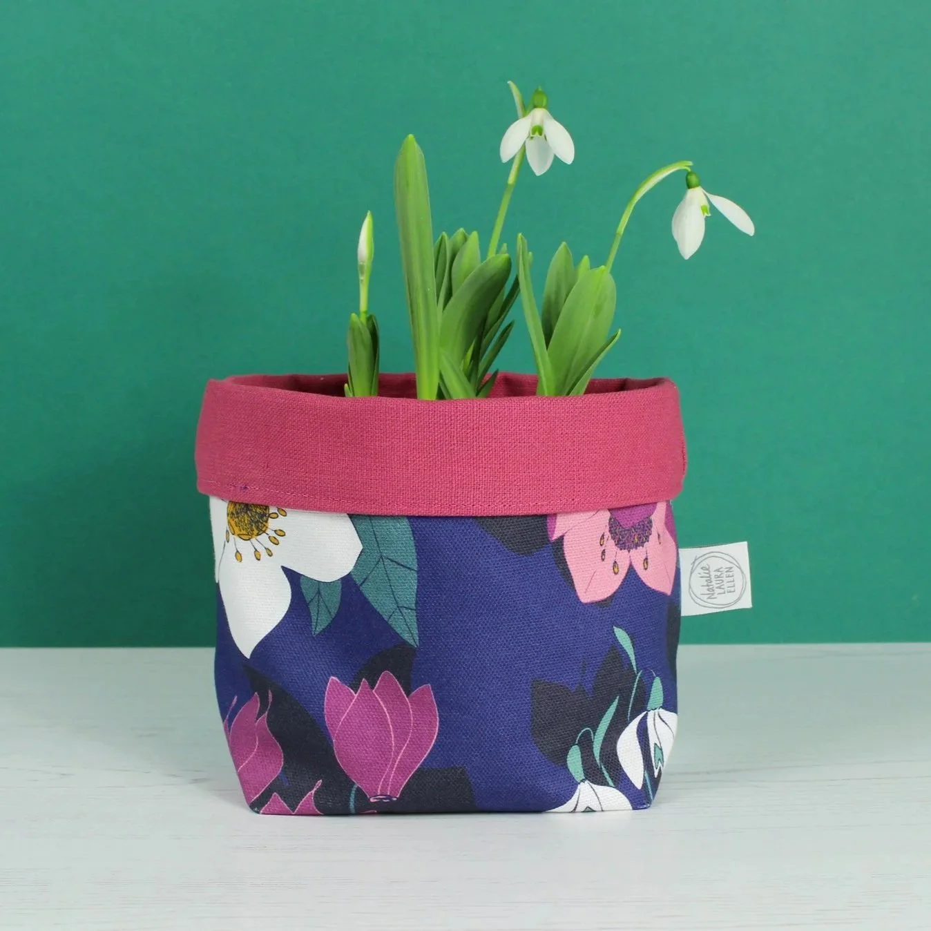 Hellebore and Snowdrop fabric storage / plant pot