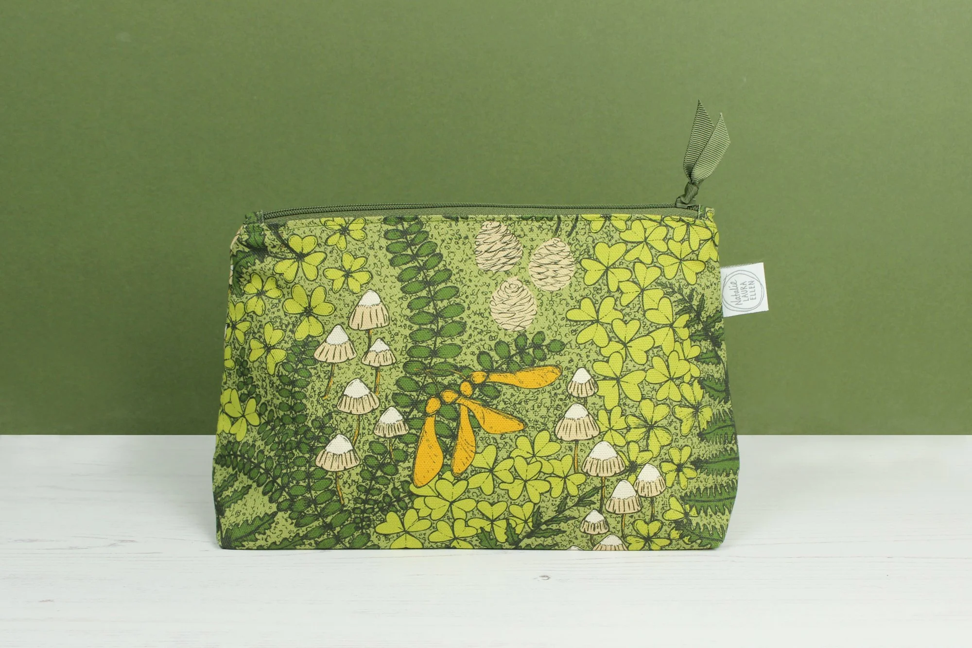 Forest floor green cosmetic bag