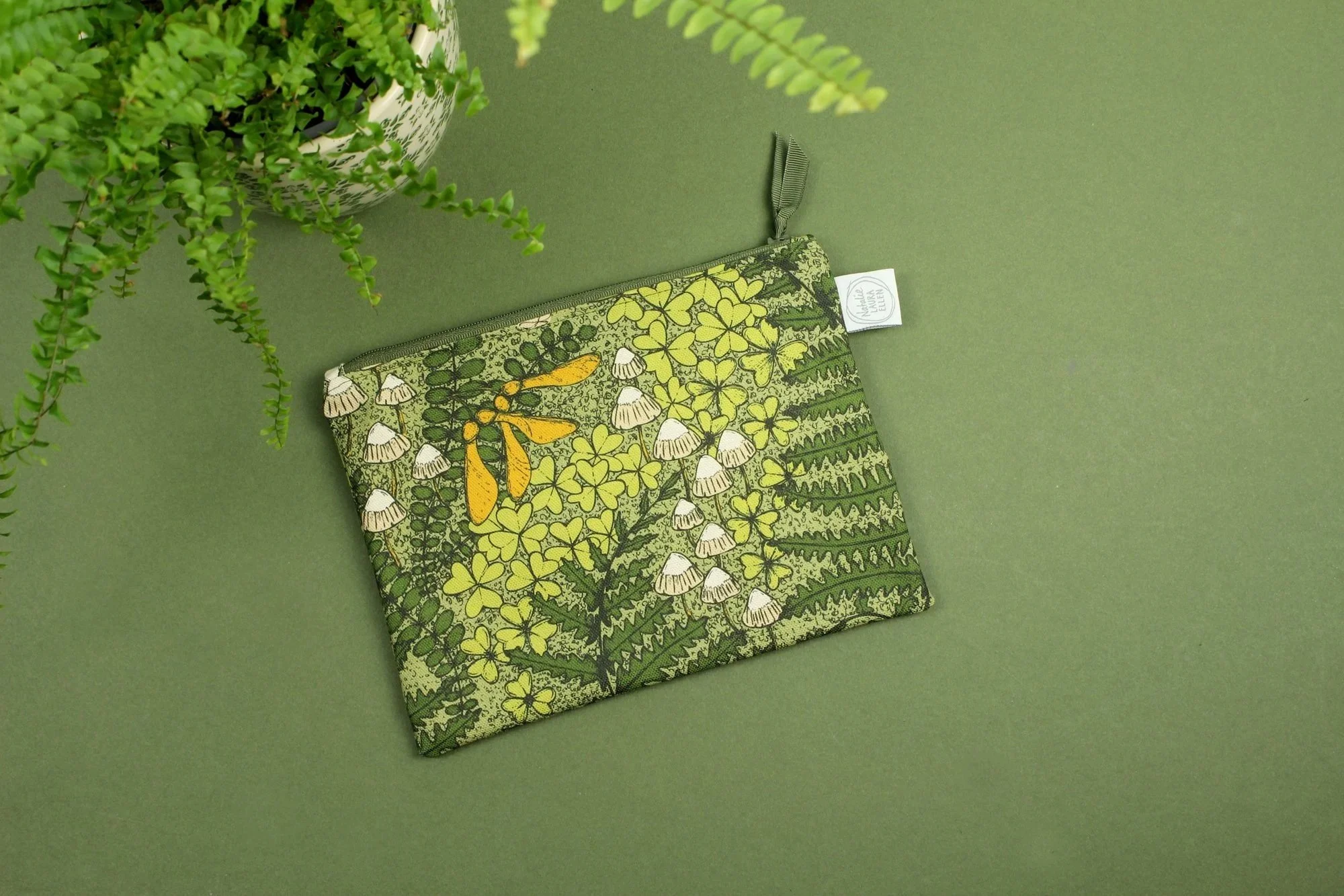 Forest floor green zipper pouch