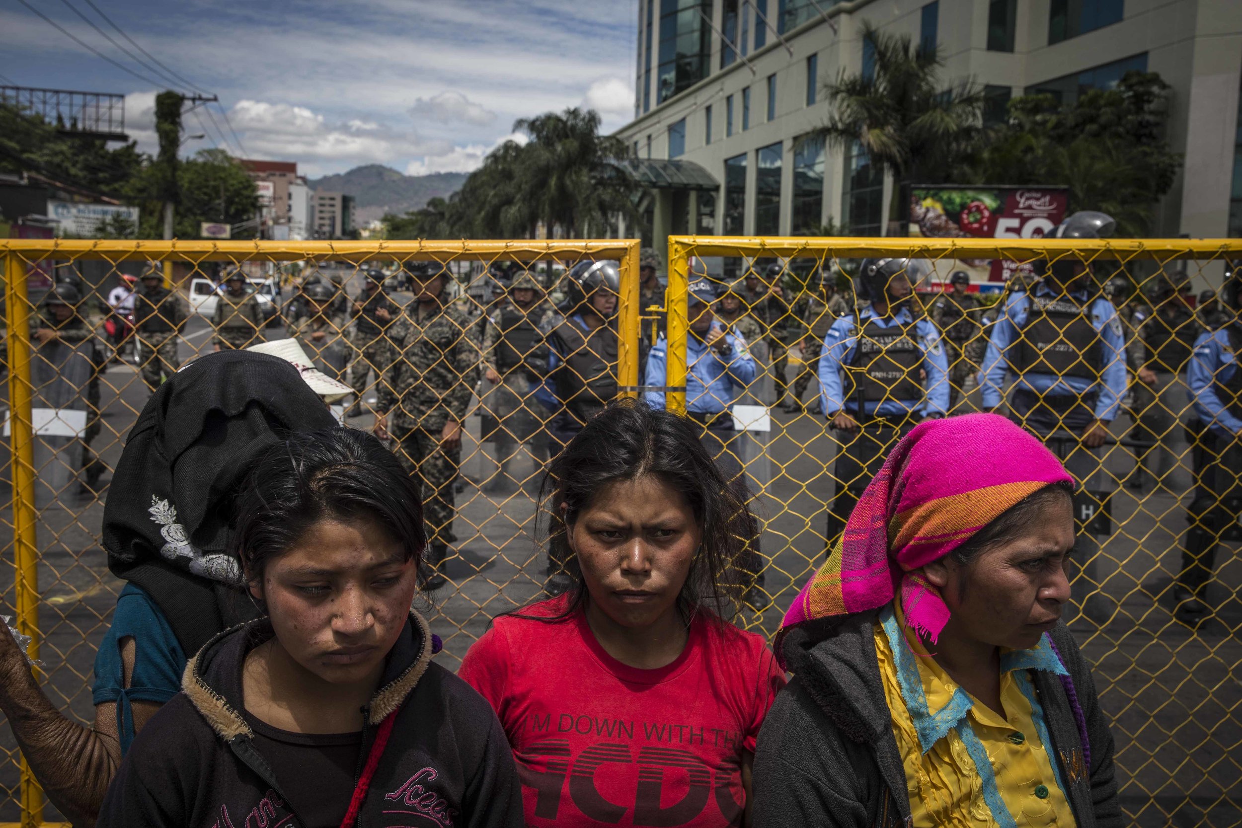 Women of the Lenca indigenous population, during the event in memory of Berta Caceres, not far from the presidential palace in the capital Tegucigalpa. The people Lenca is one of the most negatively marked by the construction of the dam that would d
