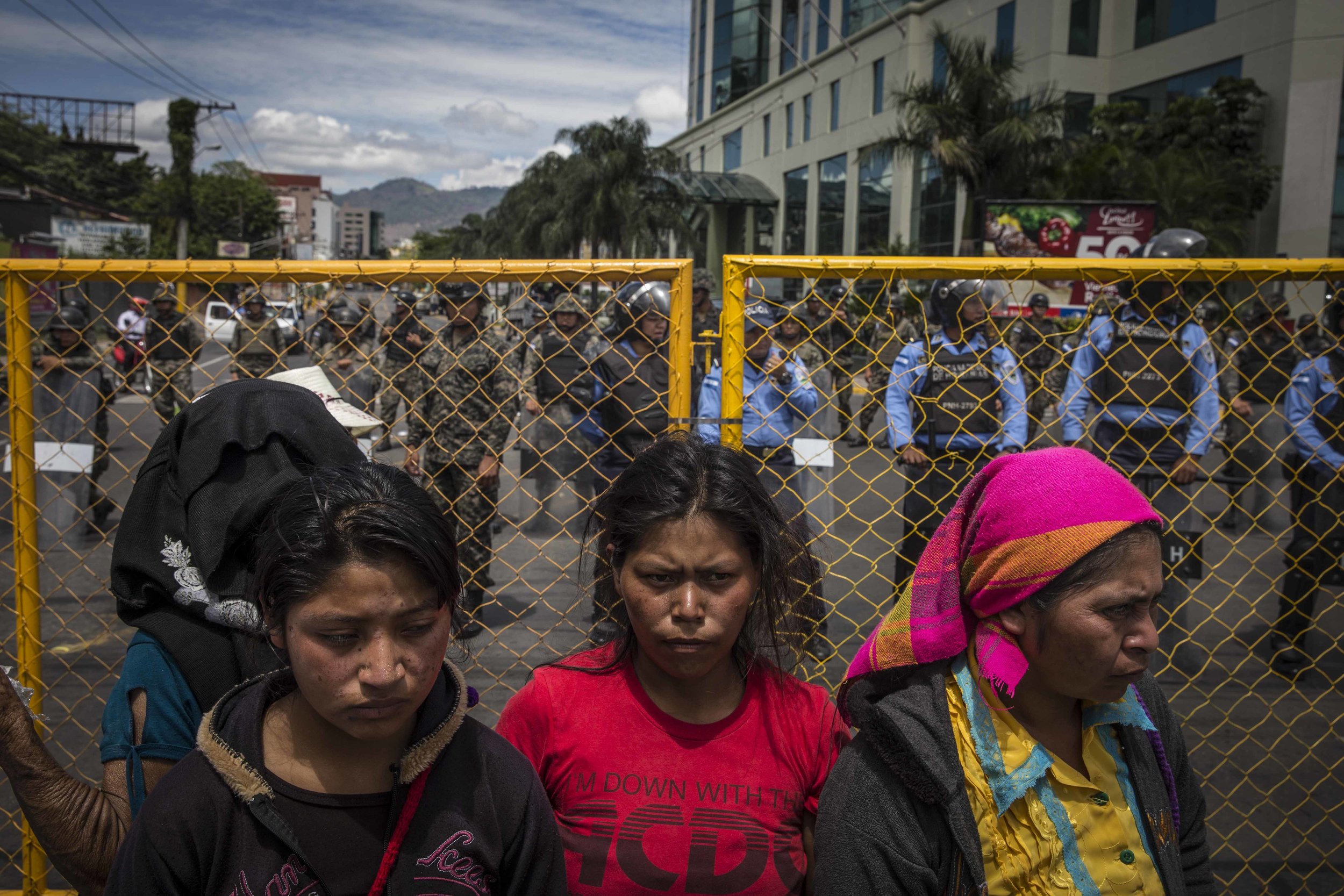  Women of the Lenca indigenous population, during the event in memory of Berta Caceres, not far from the presidential palace in the capital Tegucigalpa. The people Lenca is one of the most negatively marked by the construction of the dam that would d