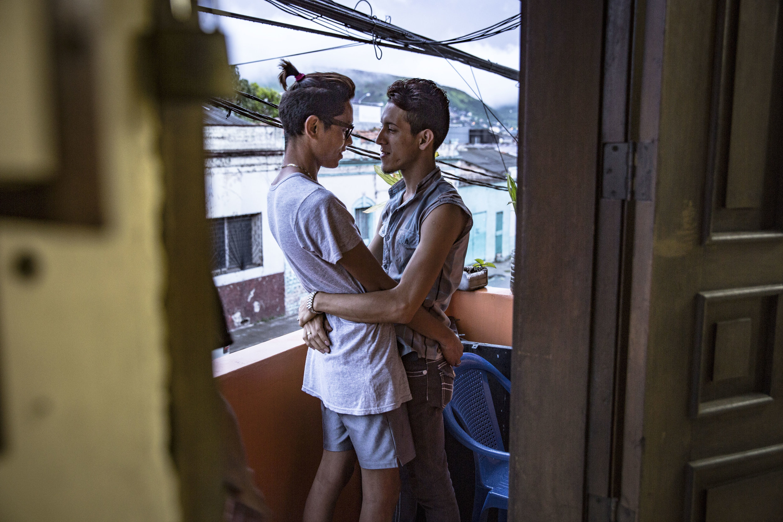  A couple in the permises of Arcoiris, the LGBT organization that is a space that aims to reunite homosexuals and transgenders in Tegucigalpa in a place where they can spend time feeling relatively safe. 