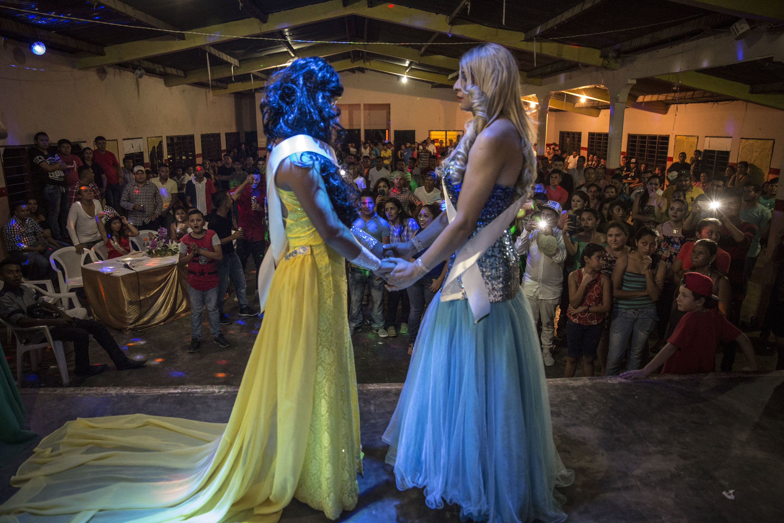  Two contestants at a beauty contest in San Antonio de Cortes, moments before hearing the final call of the judges on who's going to be the winner. 