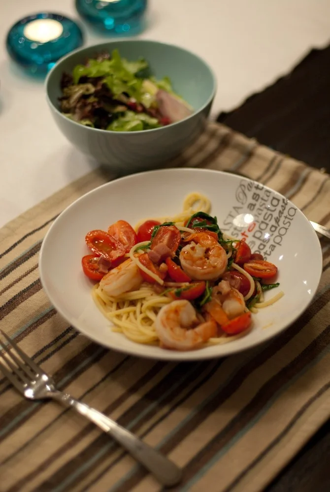 Pasta Gamberetti...ou spaghettini aux crevettes !