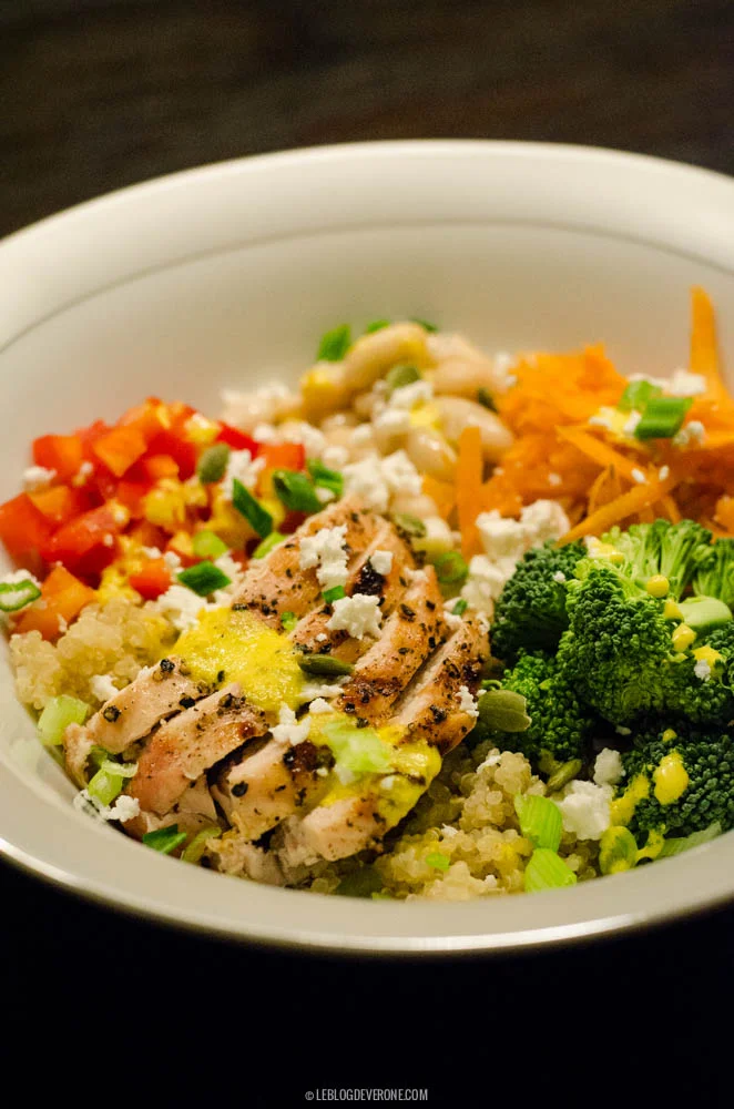 Bol de quinoa et poulet vinaigrette soleil