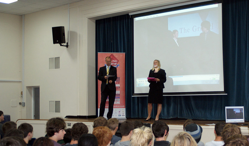 Dean Orgill and Lorraine Nugent speaking to students