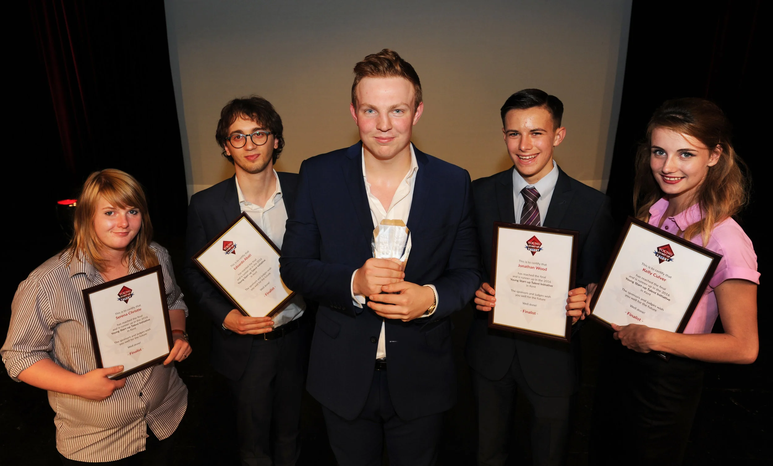 Winner and finalists of YST Kent 2016 – (left to right – Serena Christie, Edoardo Abati, Ben Jeffries, Jonathan Wood and Kelly Culver)