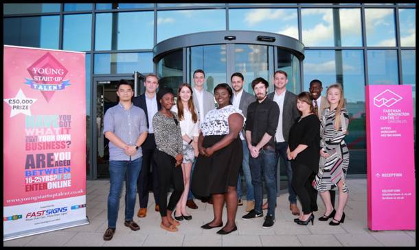 LINE-UP: The finalists at Young Start-up Talent Hampshire at Fareham Innovation Centre, south Hampshire. From left, Ming Wu of The Maker’s Guild, Tom Farrugia of Blue Gee, Adeola Babolola, Holly Abbott, Jonathan Tellyn of Innobox Design, Philipa Brobbey of Braids Galore, Adam Stannard of Innobox Design, Tom Fowler and Chris Key of The Designer Toolkit, Alice Dixon of Seek a Word, Jeremy Mutebi of JeremyMutebi, and Natasha Tiffin of Seek a Word.