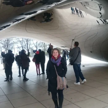 Vivienne gets the chance to tour Chicago, getting this shot at the famous "Cloud Gate" sculpture in Millennium Park.