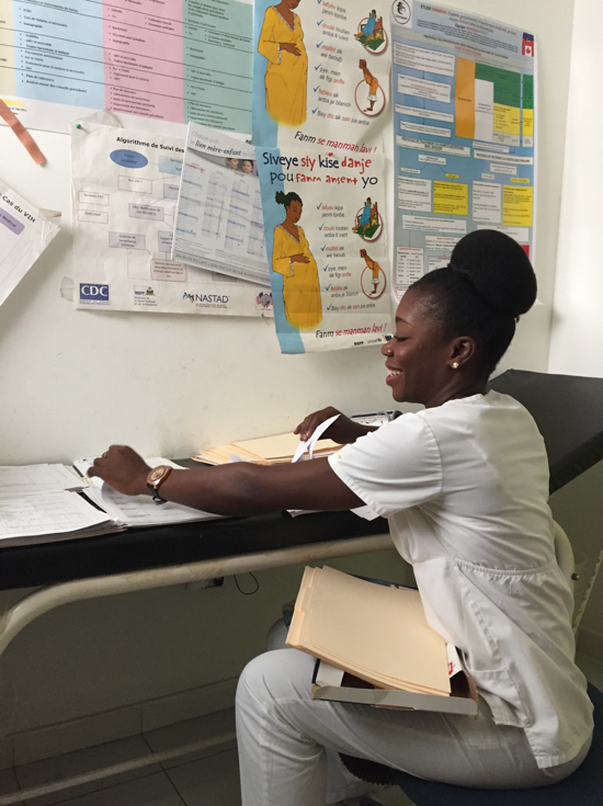 Miss Jacquecilien, nurse and study coordinator, prepare the participants' study files.