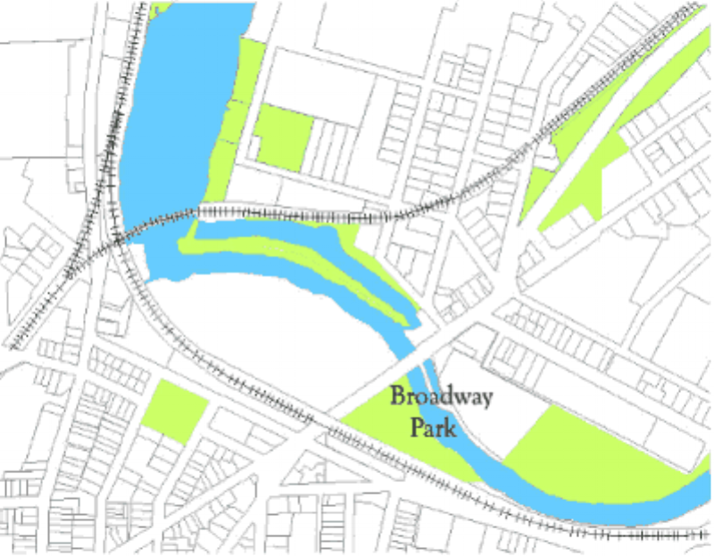 Base map of Broadway Park and Lower Town district