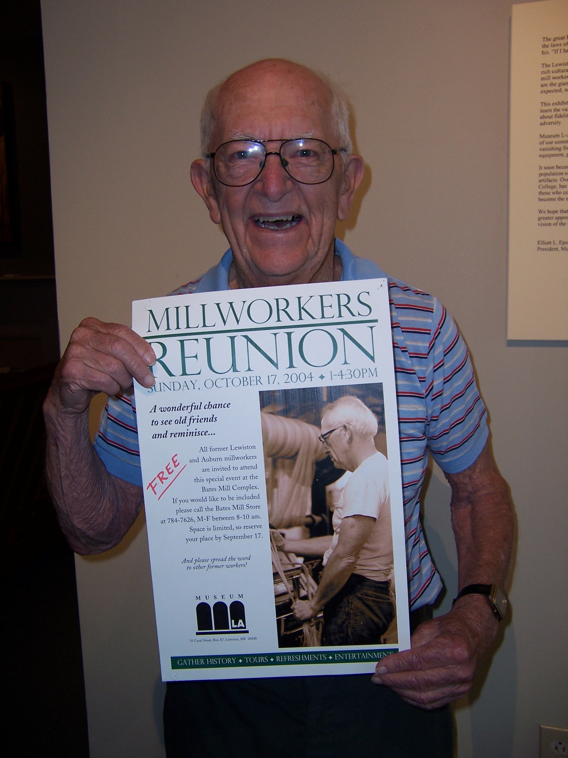 Elder with Millworkers Reunion poster of himself.jpg