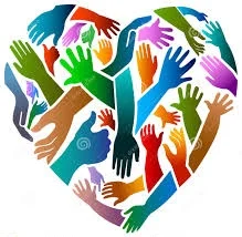 Colorful helping hand in heart shape
