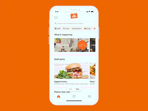 navigation app mobile hey you order ahead food coffee lunch dinner ux ui design