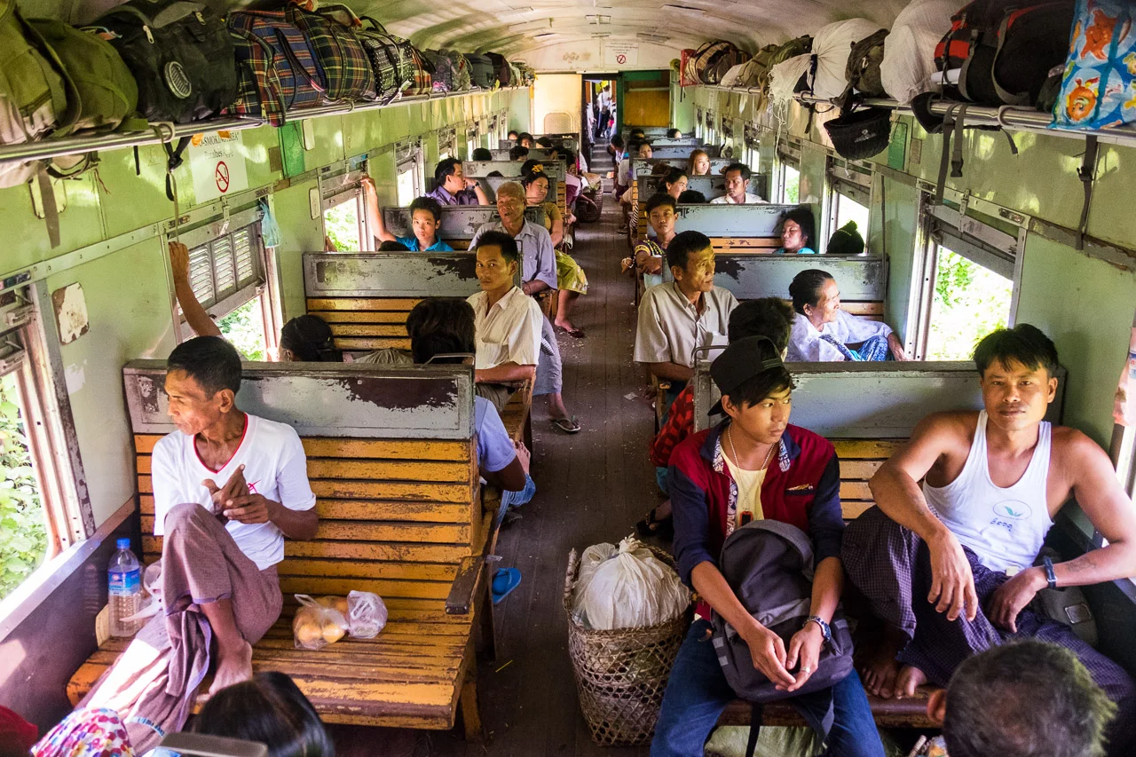  Train journey from Myitkyina to Mandalay. The railway network dates back to the early 1900's.  Burma 2015 - Francesco Vicenzi Photography 