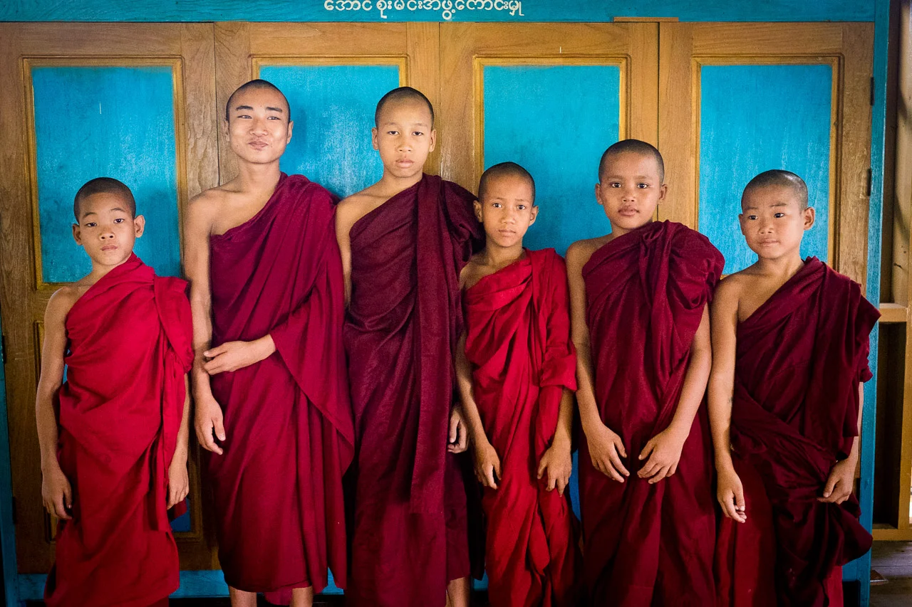  Novice monks pose in Nyanungbin monastery.  Burma 2015 - Francesco Vicenzi Photography 