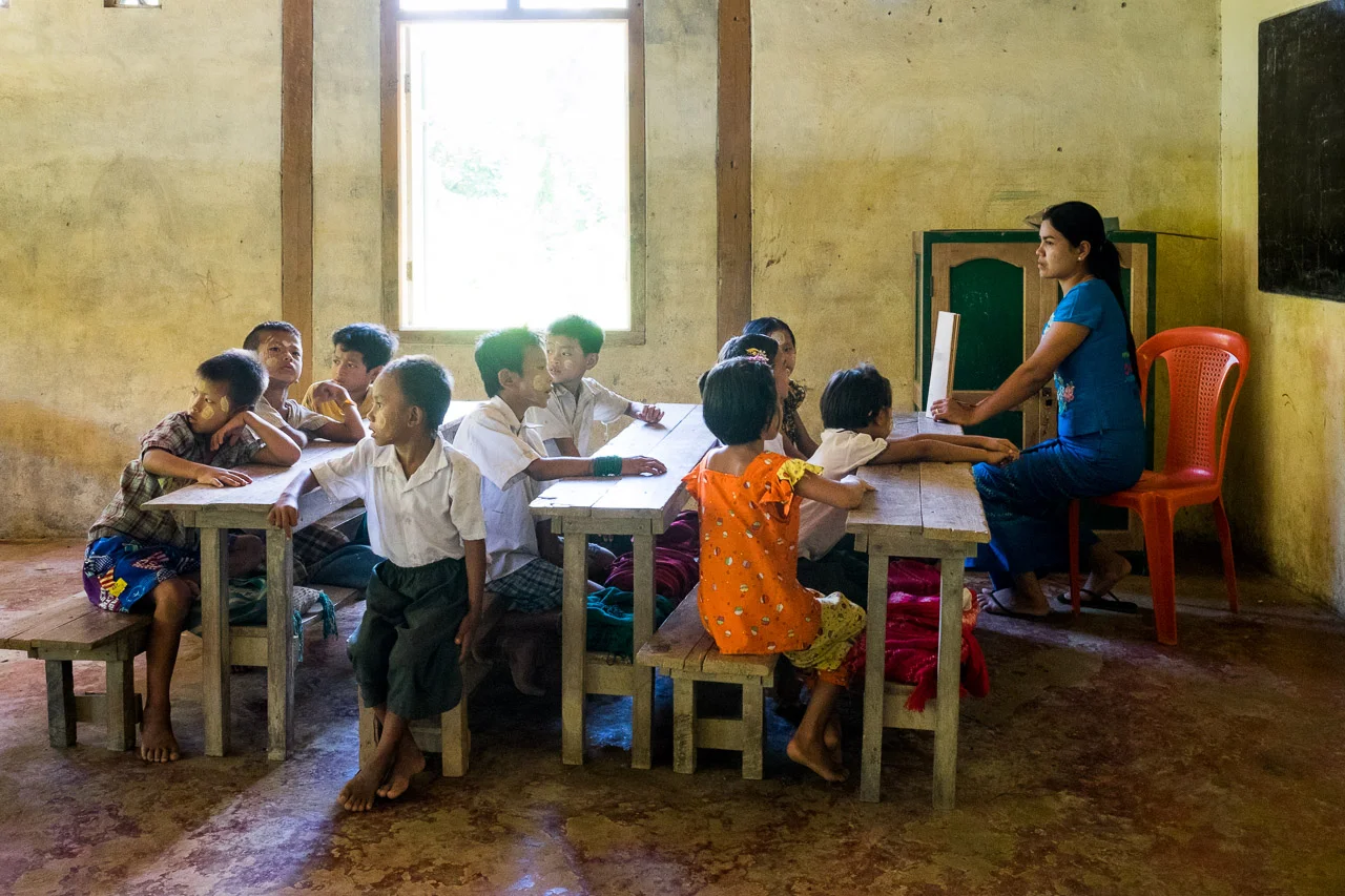  A local Chin village school. The change of colour on the wall marks the level of water during the devastating 2015 floods.  Burma 2015 - Francesco Vicenzi Photography 