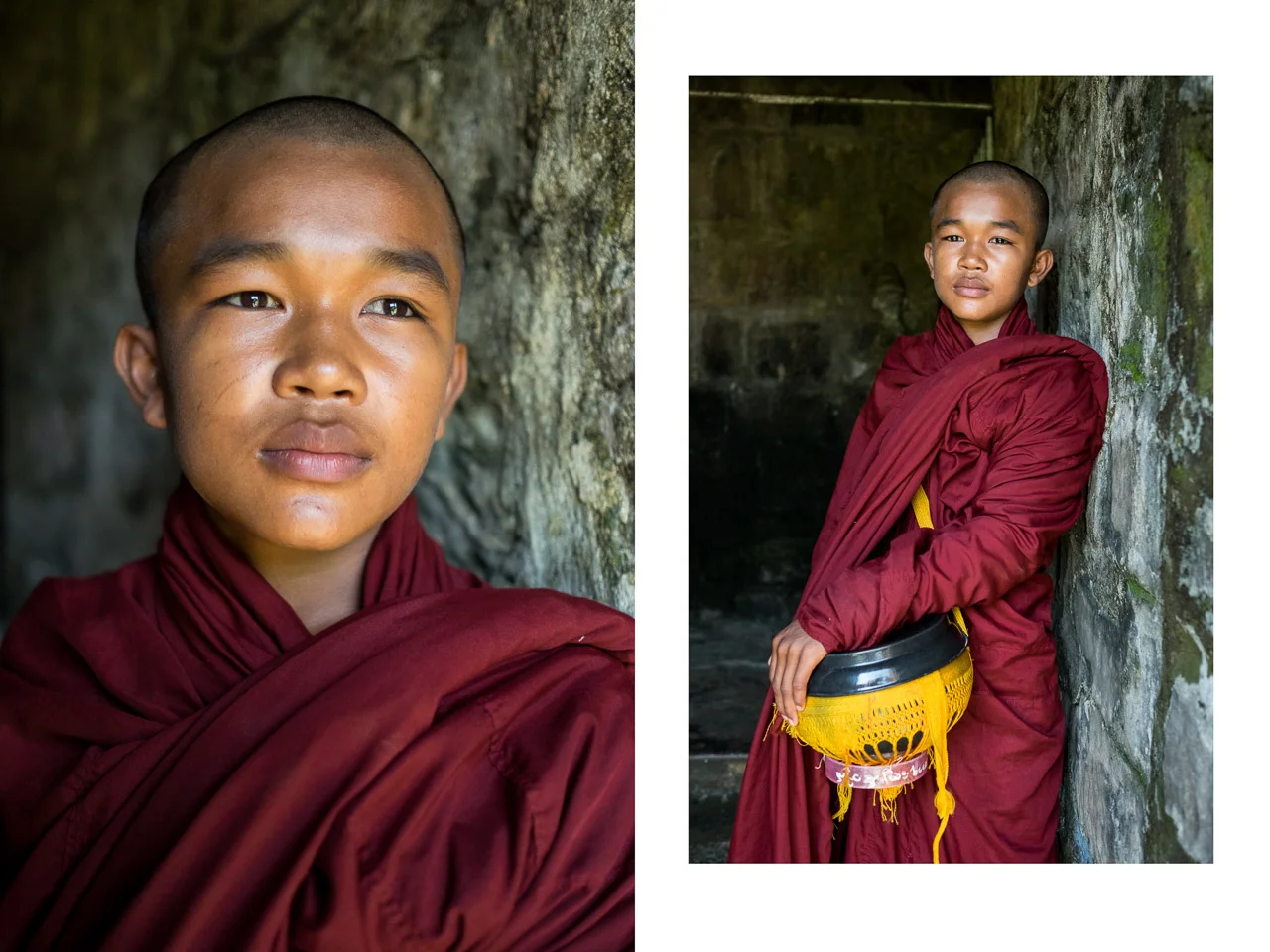 A novice monk collecting alms at the entrance of a temple in Mrauk U  Burma 2015 - Francesco Vicenzi Photography 