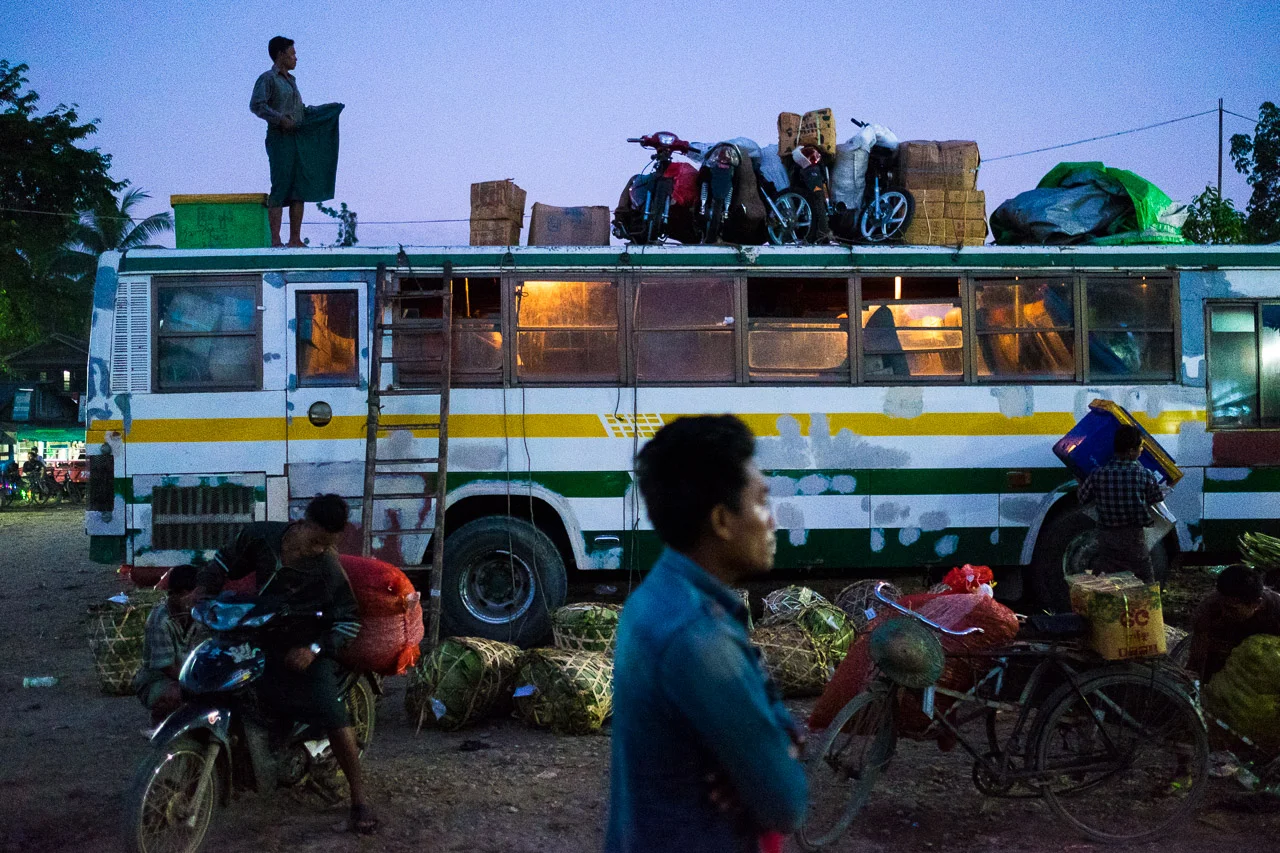  Long distance buses are used across Burma for both passengers and cargo.  Burma 2015 - Francesco Vicenzi Photography 