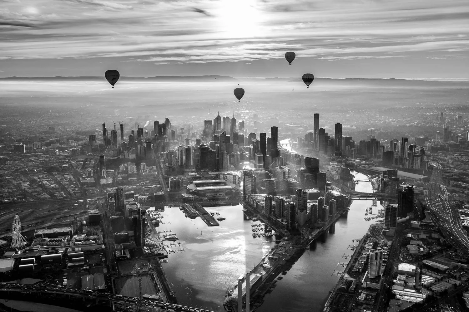 West Side Melbourne Sunrise - From a hot air balloon. - WIDE