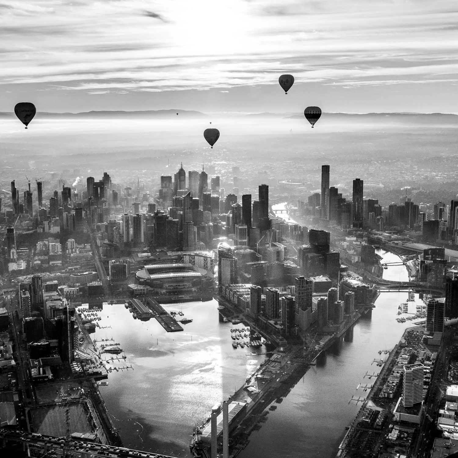 West Side Melbourne Sunrise - From a hot air balloon. SQUARE