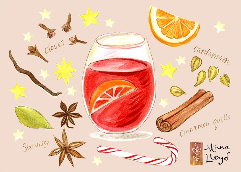 Mulled Wine - Watercolour, ink & digital
