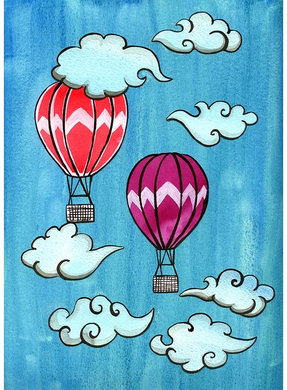 Hot air balloons - Watercolour, ink & collage