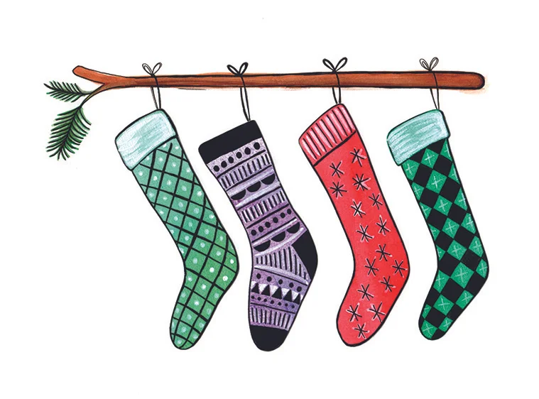 Christmas stockings - Watercolour & ink