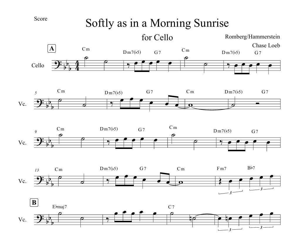 Softly as in a Morning Sunrise for Cello