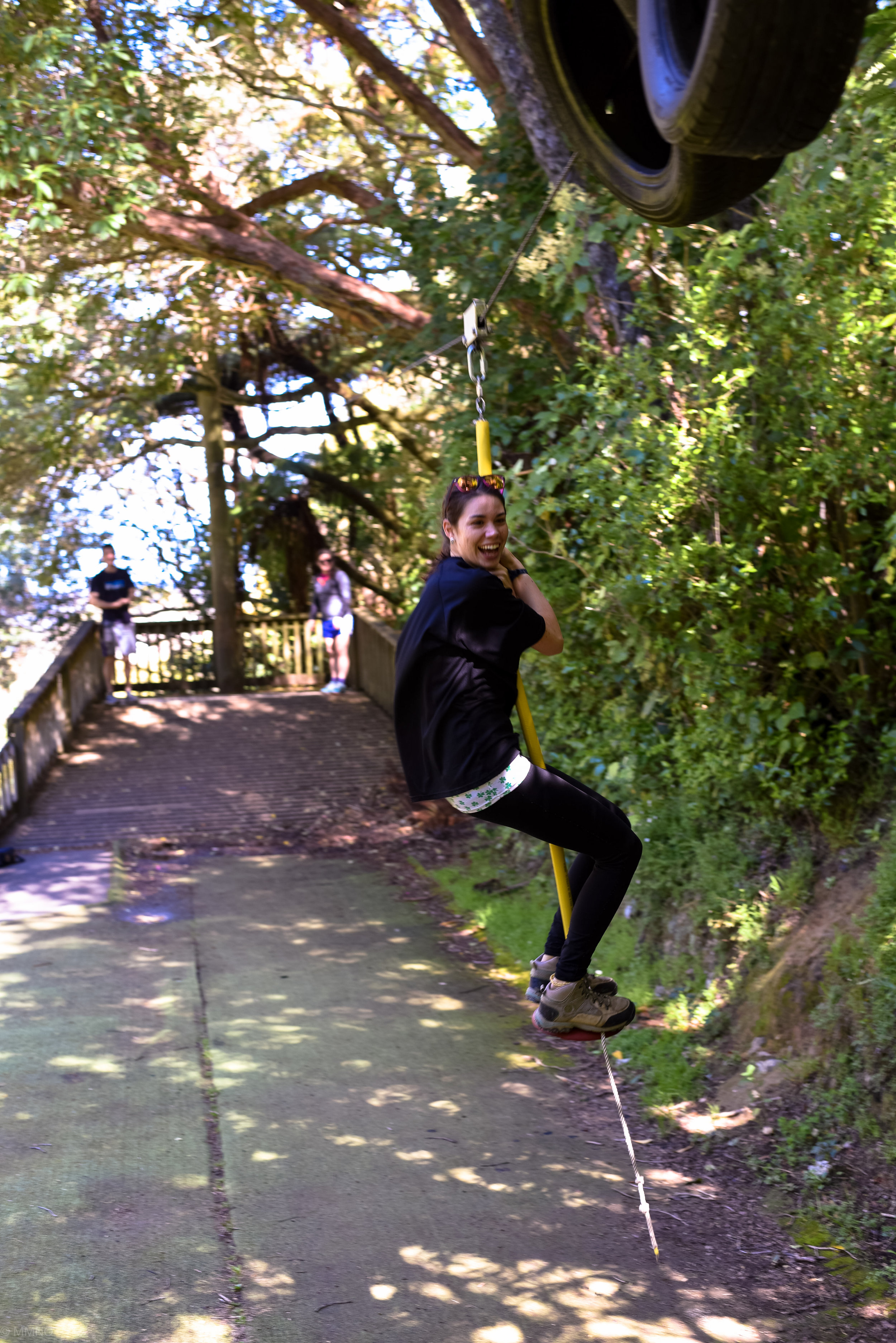   Brigid, rebel without a cause! Standing on the flying fox despite explicitly being told she can't!&nbsp;  