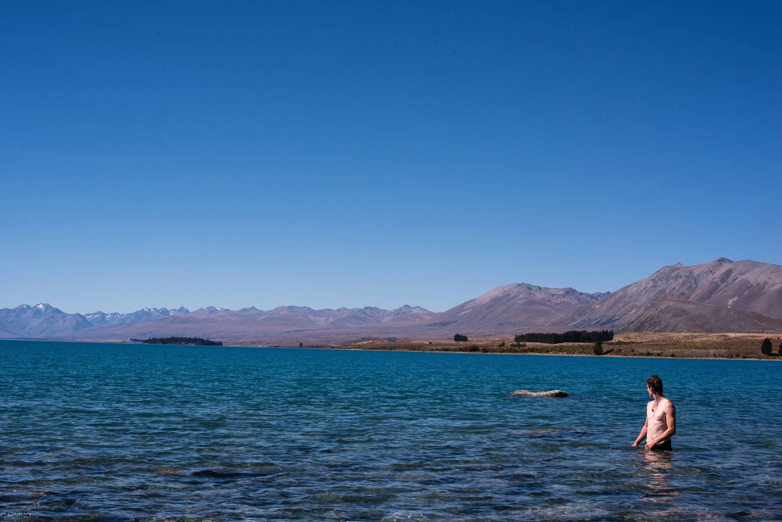 Short dip in Lake Tekapo on the way to Qtown