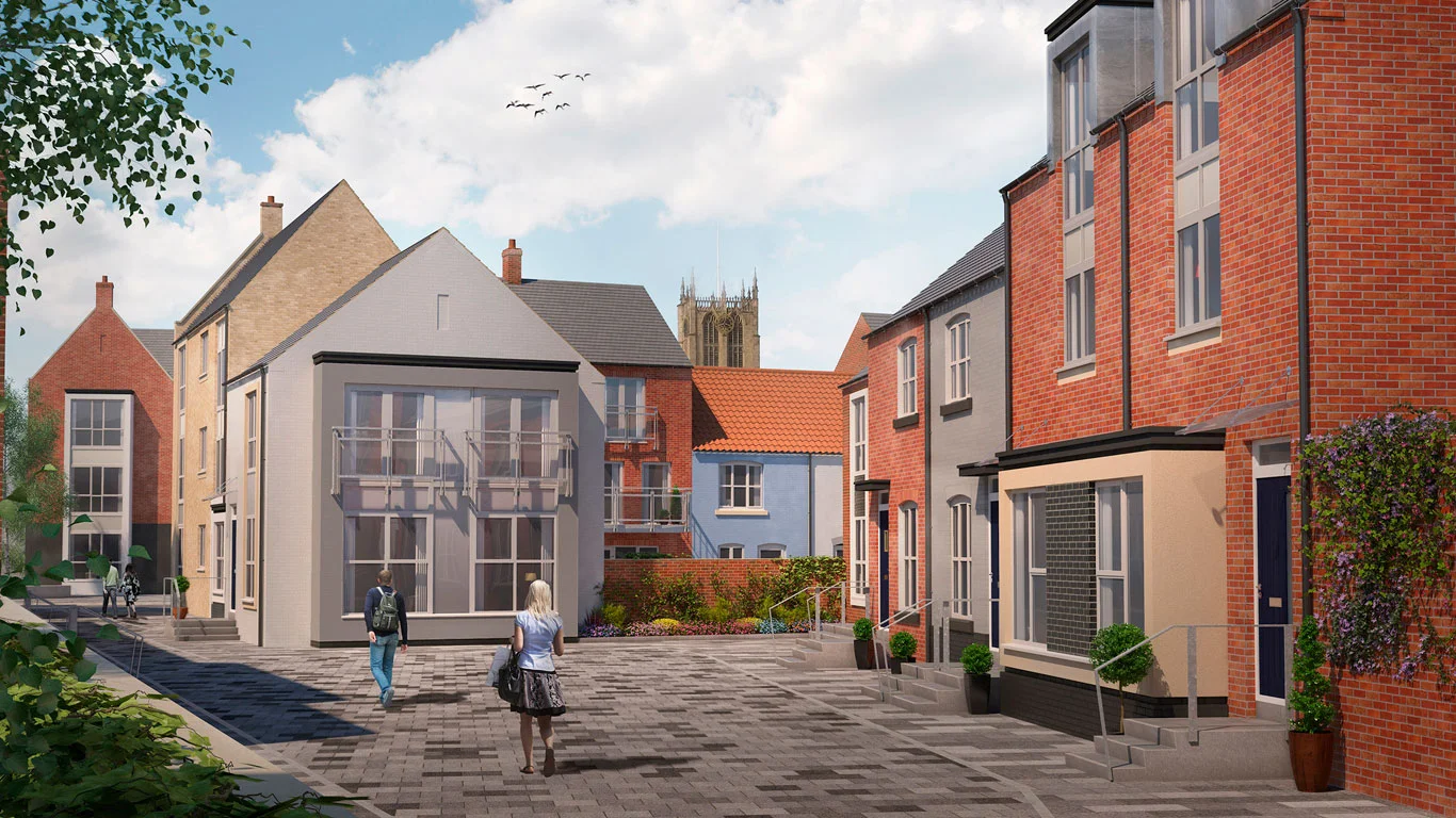A computer-generated image showing Scott’s Square, which will form part of the residential development in Hull’s Fruit Market.