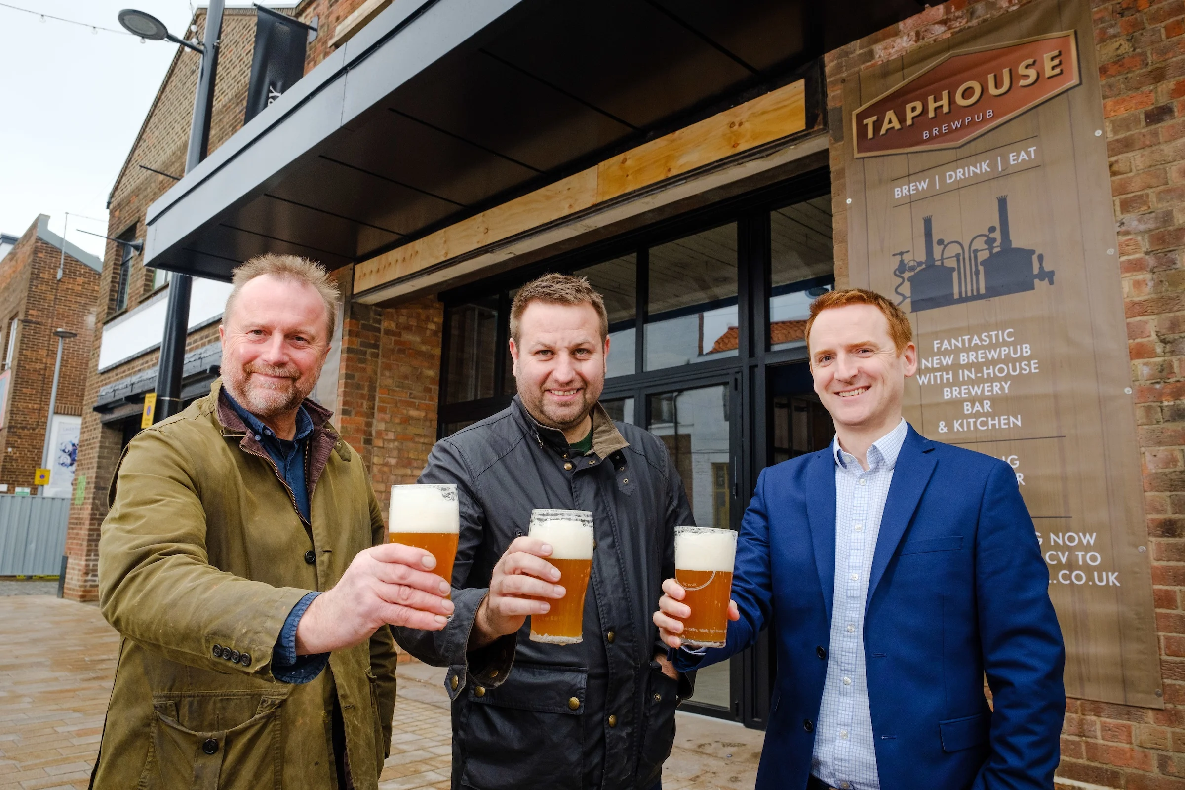 Taphouse Brewpub owners Guy Falkingham (left) and Lee Kirman (centre) with Tom Watson from Wykeland Beal.