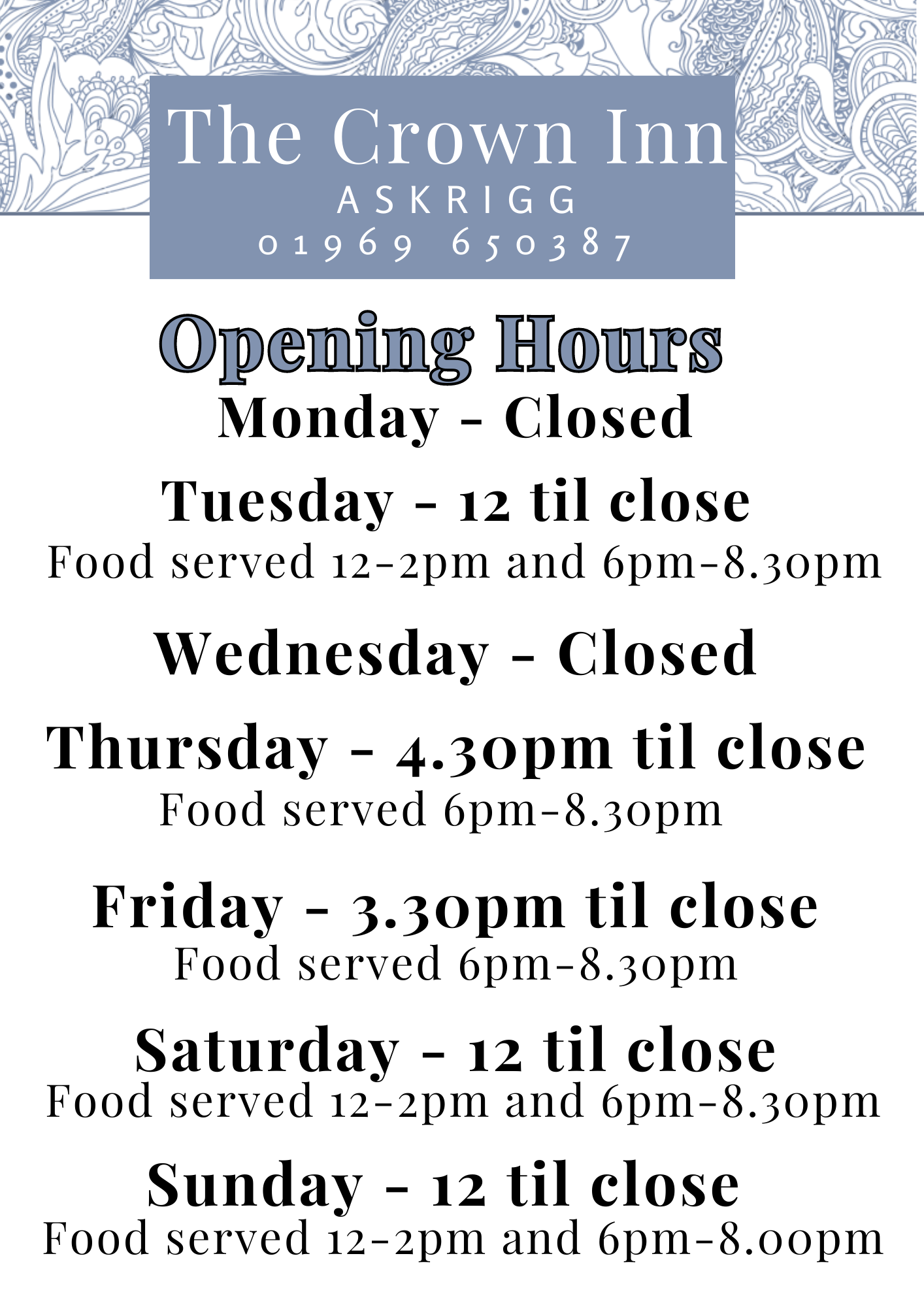 Opening Hours 2025 The Crown Inn opening-hours-2025-the-crown-inn