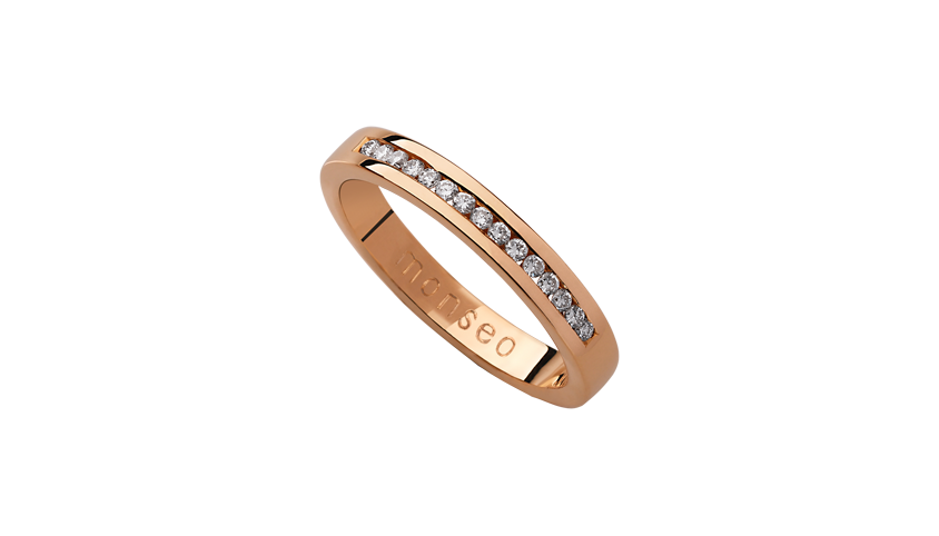 AN0656D - Aliança Moments com diamantes Aliança em ouro rosa 19.2 Kt. Opção em ouro branco ou ouro amarelo.