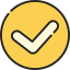 A yellow checkmark inside a yellow circle on a black background.