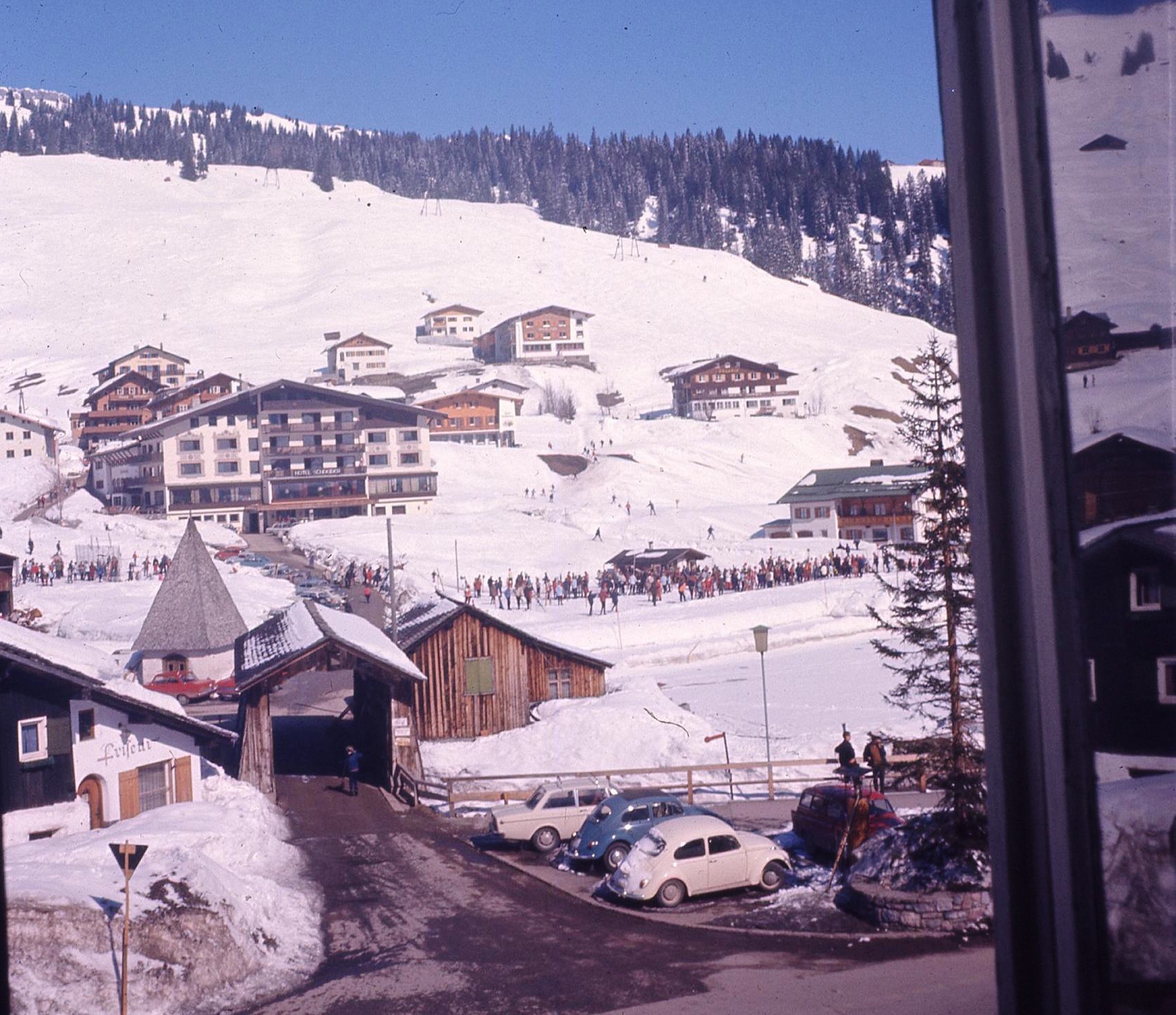 Ski-school view from Room 12 of the Gasthof Post