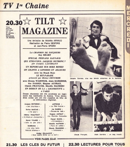 French TV magazine Tilt promises an hour long pop fest of French singers on Channel 1