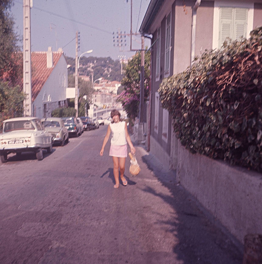 "Walking back up the hill it was absolute murder, so baking hot." Ingrid in her pink towelling skirt, with bunches