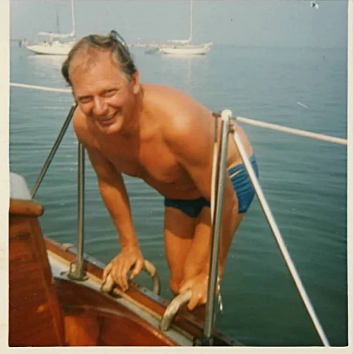 "We anchored for lunch and Chump and Daddy went for a swim."