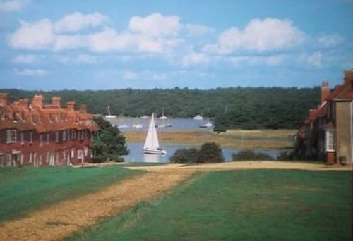 Buckler's Hard, where the ships for Nelson's fleet were built. The Master Builder (now a hotel) is at the bottom on the left. The marina was built in 1973