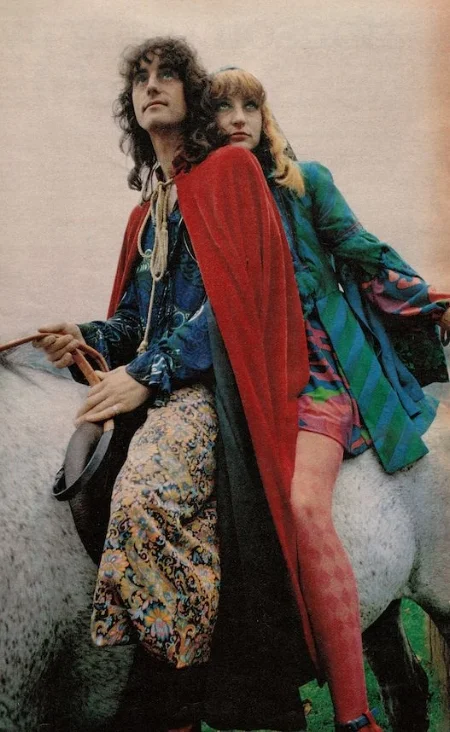 "He's a dorable ". Dutch Simon Posthuma and Marijke Koger of the then famous 'Fool', wearing their own designs, 1967