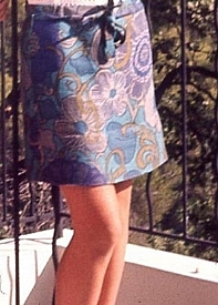 The turned-up blues and greens skirt, before it was turned up
